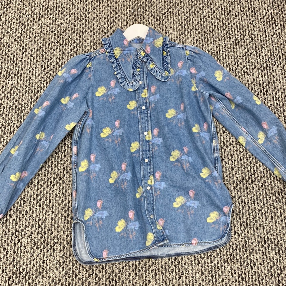 Ganni jean floral top